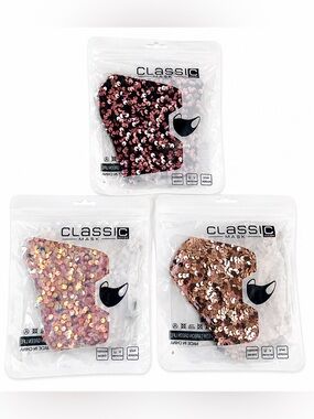 Classic Mask Sequin Face Mask Lot 3pc Glitter Fashion Sparkly Party NEW Sealed